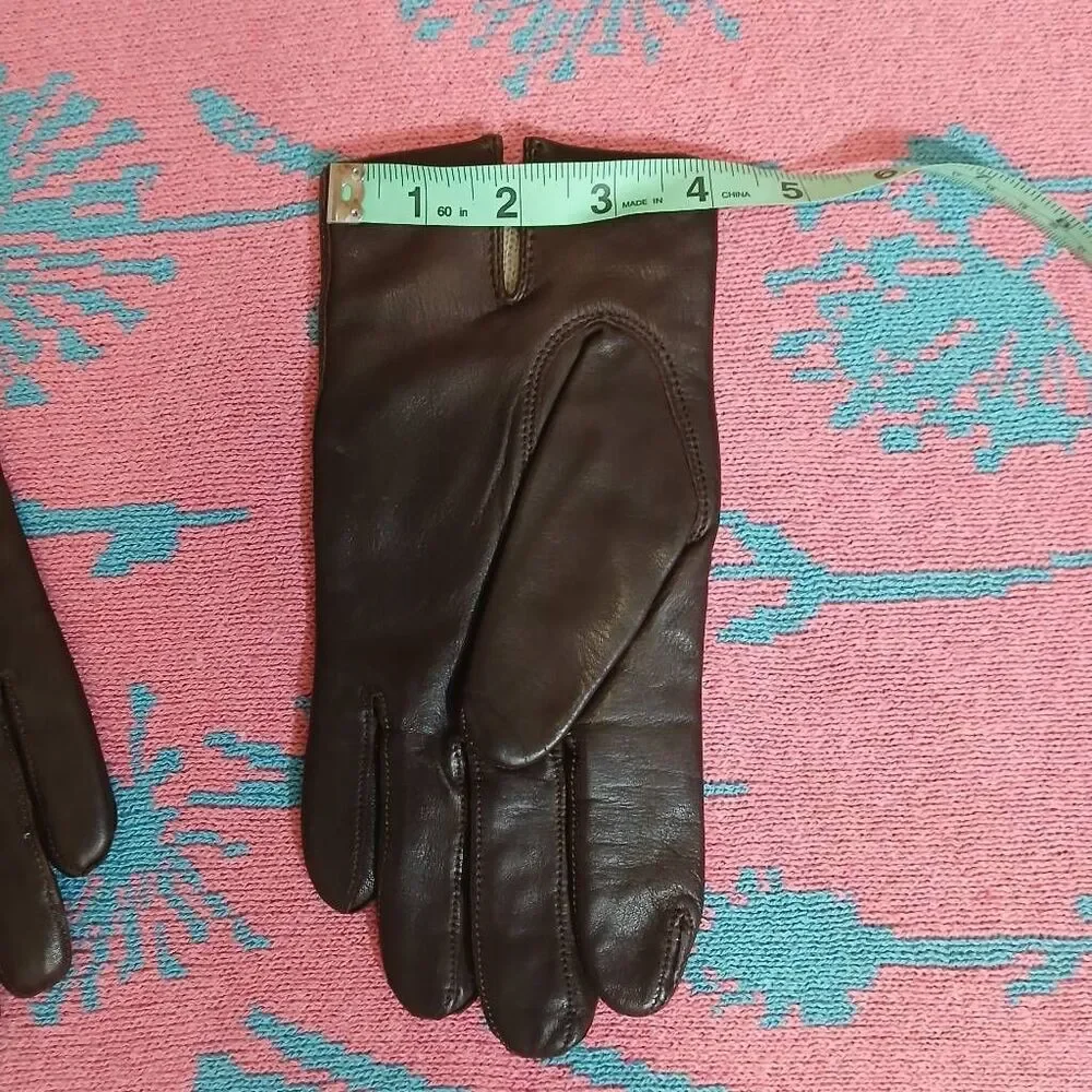 Vintage lamb leather dark brown womens medium gloves cashmere lined Nordstrom